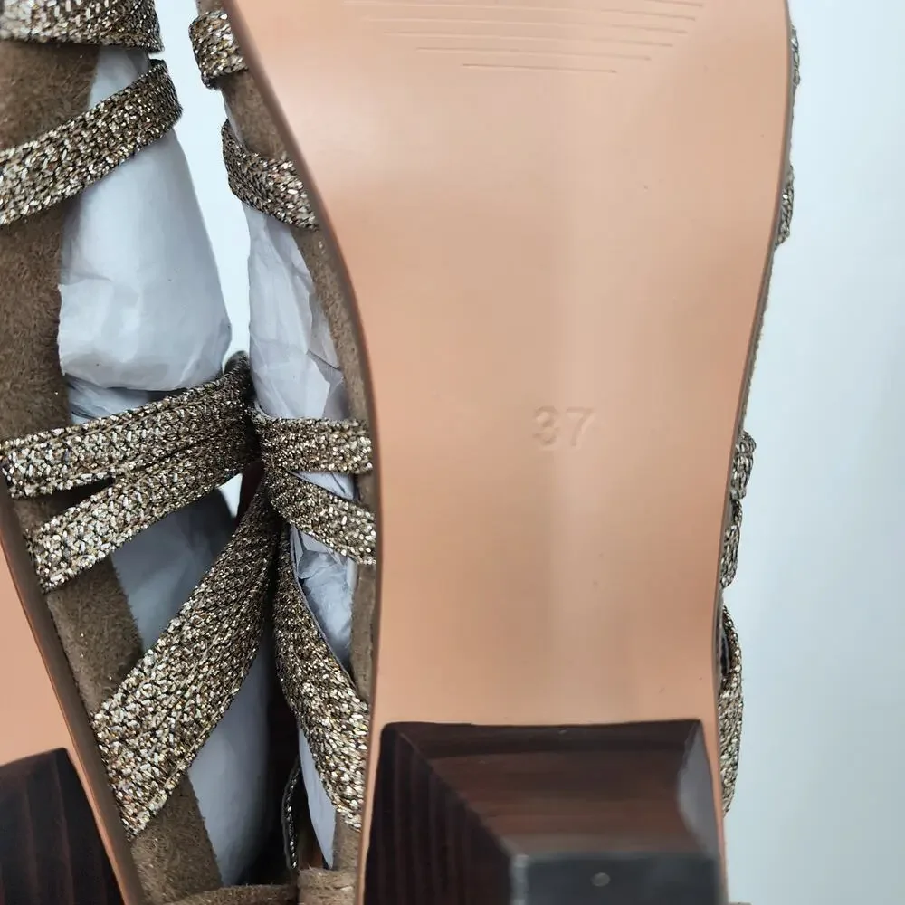 New NWT Azura Gold Glitter‎ Heels Size 37 6.5 - 7